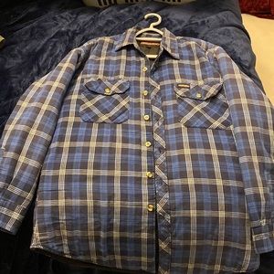 Size medium Dickie’s plaid button up quilted sweater